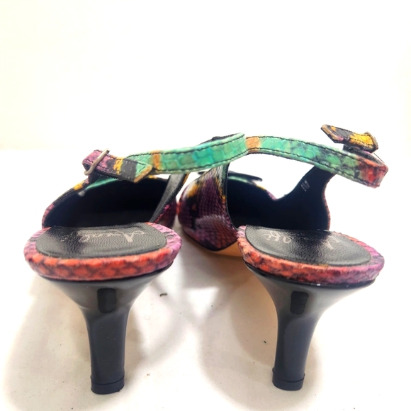 Amalfi By Rangoni Multicolored Snake Leather kitten heels Sandals Shoes 8M - Picture 5 of 6
